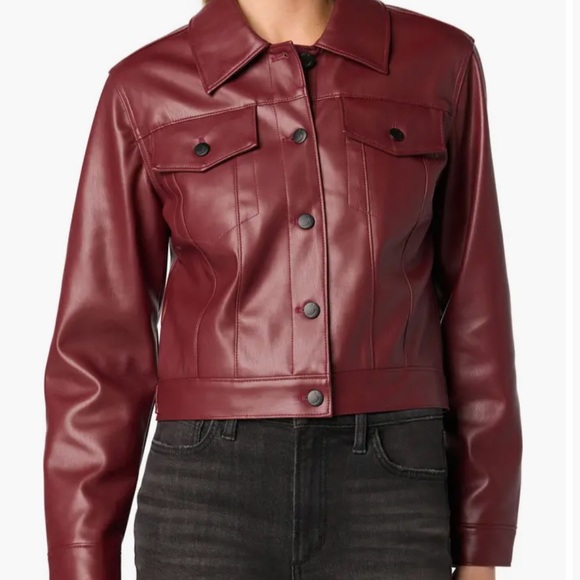 Joe’s Cropped Burgundy Women's Faux Leather Jacket - Picture 5 of 9
